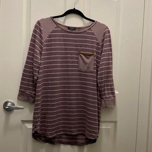 Purple Longsleeve with horizontal off-white stripes, 3/4 long sleeve